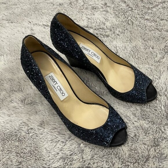 Jimmy Choo Black Glitter Heels - Picture 1 of 8